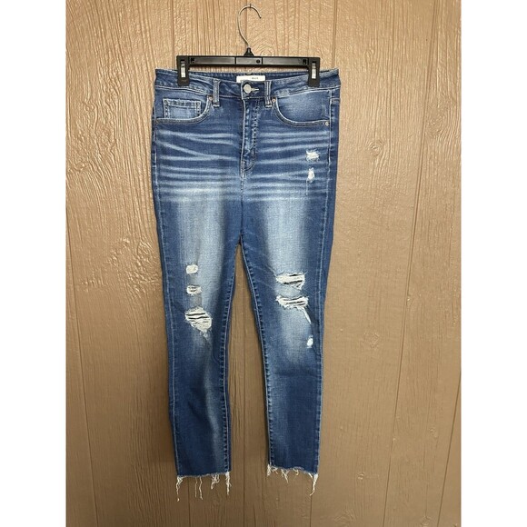 BKE Billie Ankle Skinny Stretch Jeans Medium Wash Distressed High Rise Size 29 - Picture 1 of 7